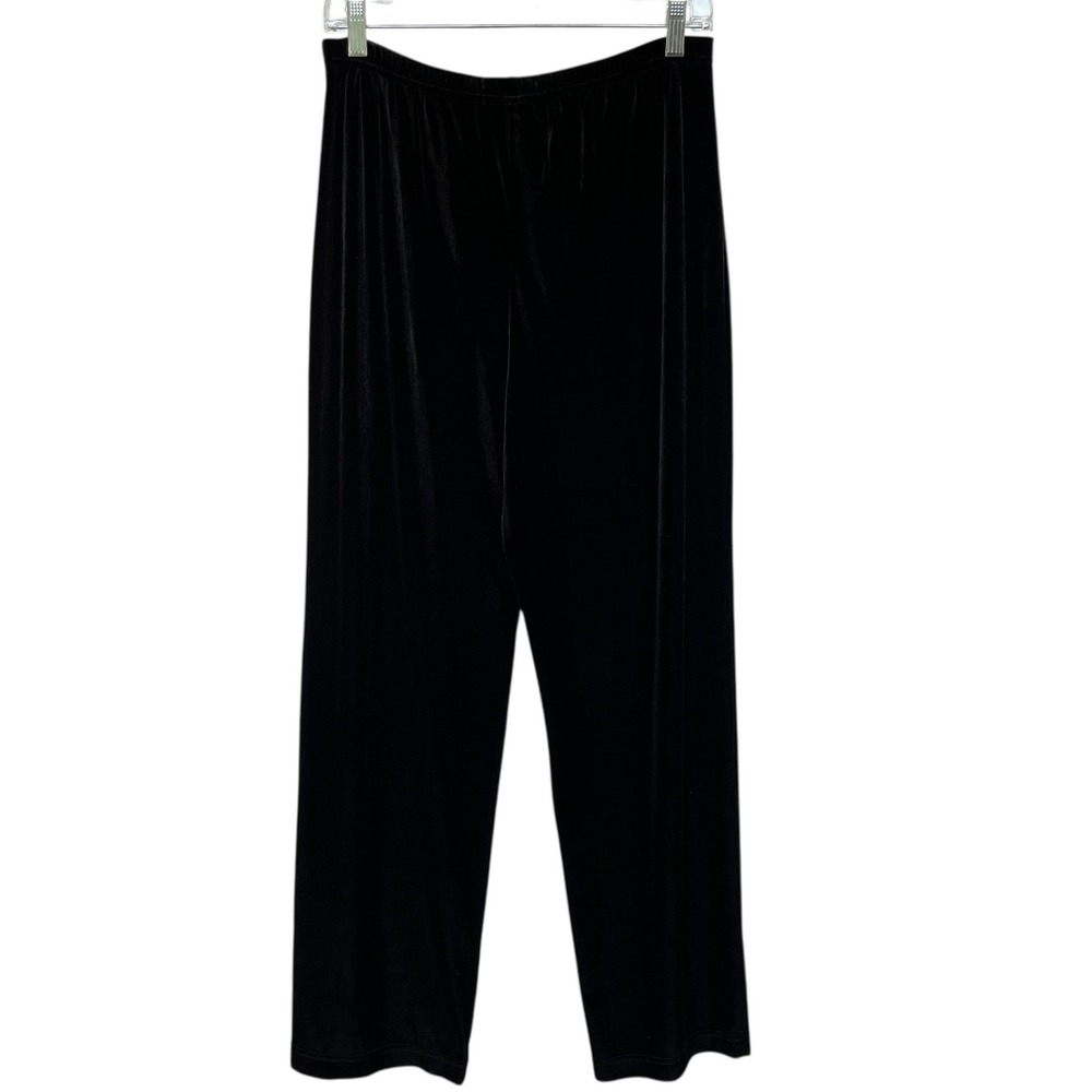 Leslie Fay Womens Black Velvet Wide Leg Elastic Waist Pants 370-E75 Small